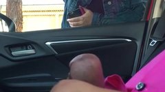 Car Jerk Off Cum Shot - Guy caught flashing dick and jerking off gets help from woman